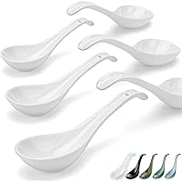 Artena 38 Ounce Soup Bowl with Handles, 6 inch Jumbo Soup Mug with Handles & Bright White 6.75 inch Asian Soup Spoons Set of 6, Ultra-fine Porcelain Tablespoon, Chinese/Japanese Kitchen Soup Spoons