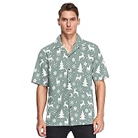 vvfelixl Christmas Pattern with Reindeer Hawaiian Shirt for Men,Men's Casual Button Down Shirts Short Sleeve for Men S