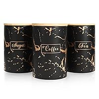 Black Kitchen Ceramic Canister Set - 1178 ML(39.83 OZ) Airtight Set of 3 Coffee Sugar Tea Storage Canisters Food Storage Containers Pots Jars with Bamboo Lid for Farmhouse Kitchen Counter