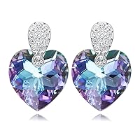 Purple Big Heart Shaped Stud Earrings Swarovski Crystal 18KGP for Women Girls Valentine Gift