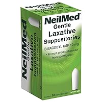 NeilMed Gentle Laxative Suppositories Bisacodyl USP 10mg - Prompt, Predictable Relief from Constipation, Works in 15 Minutes to 1 Hour - 30 Count