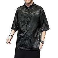 Chinese Style Shirt ice Half-Sleeve Male Dragon Printing Loose Casual Tops