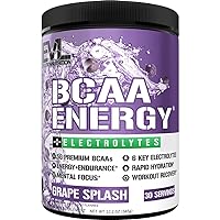 EVL BCAAs Amino Acids Powder - BCAA Energy Pre Workout Powder for Muscle Recovery Lean Growth and Endurance - Rehydrating BCAA Powder Post Workout Recovery Drink with 6 Key Electrolytes - Grape Splash