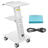 VEVOR Lab Trolley, Built-in Socket Rolling Lab Cart, 3 Layers Tray Rolling Clinic Cart, 360° Silent Rolling Wheels w/Foot Brake, 88 lbs Weight Capacity Sturdy Steel Frame, for Lab Clinic Beauty Salon