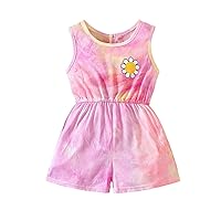 Toddler Girl Tie Dye Sleeveless Floral Print Waist Romper For 1 To 6 Years Easter Outfits for Baby Girl