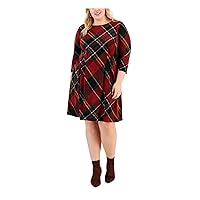 Connected Apparel Womens Plus Knit Plaid Shift Dress Red 16W