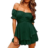 Women'S Solid Color Ruffle One Neck Short Sleeve Europe And The United States Sexy Straps Jumpsuit Shorts