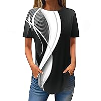 Women's Loose Fit Short Sleeve Tshirts Dressy Casual Crewneck Blouses Loose Fit Summer Tops 2024 Fashion Printed Tunic Tees