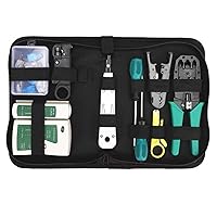 Network Tool Kit for Cat5 Cat5e Cat6, 11 in 1 Portable Ethernet Cable Crimper Kit with a Ethernet Crimping Tool, 8p8c 6p6c Connectors rj45 rj11 Cat5 Cat6 Cable Tester, 110 Punch Down Tool