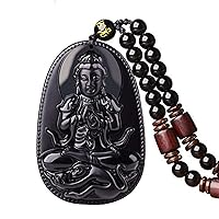 100% Pure Obsidian Natural Pendant Necklace Zodiac Bodhisattva Amulet Talisman …