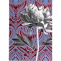 PAPYRUS Peony Over Red and Blue Damask Blank Note Cards (Set of 12)