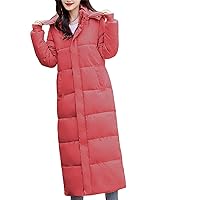 Women Long Puffer Coat Winter Hooded Quilted Jacket Long Sleeve Casual Maxi Outerwear Padded Overcoat with Pocket