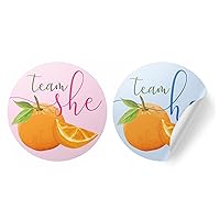 Orange Little Cutie Gender Reveal Party - Team He or Team She Stickers - 40 Labels – Summer Baby Gender Reveal Decorations and Supplies