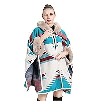 Jacquard Woolen Blends Cape Overcoat Hooded Soft Faux Fur Batwing Coat Long Winter Women Cardigan Cloak
