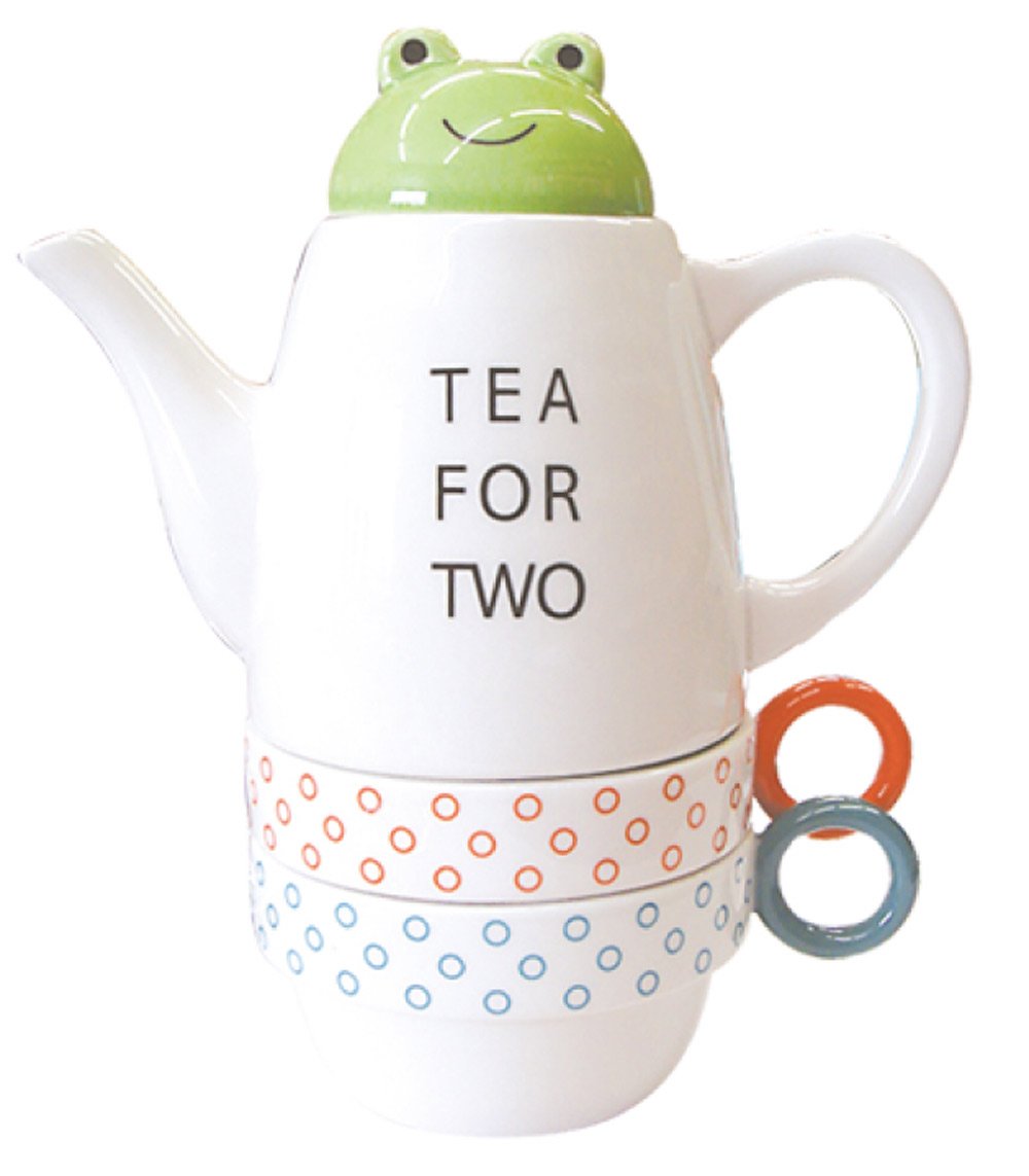 Tea For Two Porcelain Teapot and 2 Tea Cups Set - Frog by Shinzi Katoh