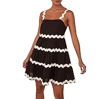 Sundresses for Women 2024 Striped Pattern Casual Patchwork Ruched with Sleeveless Spaghetti Strap Sweety Dress