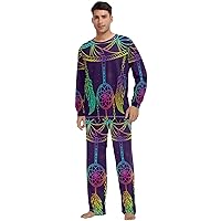 ALAZA Night Sky Star Dreamcatcher Pajama Set for Men Women,Long Sleeve Top & Bottom Sleepwear Set Soft Lounge Nightwear