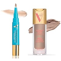 Veil Cosmetics | 1 Complexion Fix Concealer | 1 Sunset Skin Liquid Foundation | Shade 2N | Oil-Free, Liquid, Lightweight & Buildable Coverage | Vegan | Cruelty, Paraben, & Fragrance Free