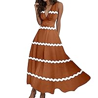 Flowy Dresses for Women,2024 Spring Summer Elegant Sexy Warp Sleeveless Deep V Neck Print Dress Trendy Beach Party Long Dress