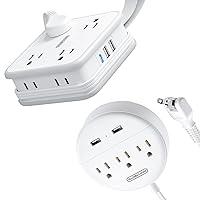 2 Prong to 3 Prong Outlet Adapter + 6 Feet Extension Cord with 8 Widely Outlets, Flat Plug Power Strip USB C, 3 Side USB Outlet Extender, Wall Mount Flat Extension Cord for Home, Cruise, Dorm, Travel