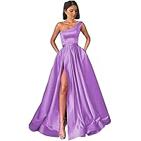 GUKARLEED Women's One Shoulder Prom Dresses Long Ball Gown High Slit Satin Corset Formal Gowns Evening Dress