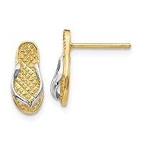 14K Yellow Gold w/Rhodium Flip Flop Earrings