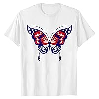 Women's 4Th of July Tops Fashion Casual Printed Short Sleeve Round Neck Pullover Tops Outfits, S-3XL