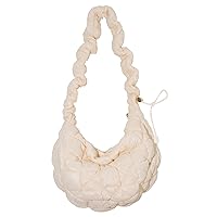 Quilted Shoulder Bag Puffer Handbag Crossbody Purse Padded Cloud Hobo Bag with Adjustable Strap (L-Offwhite)