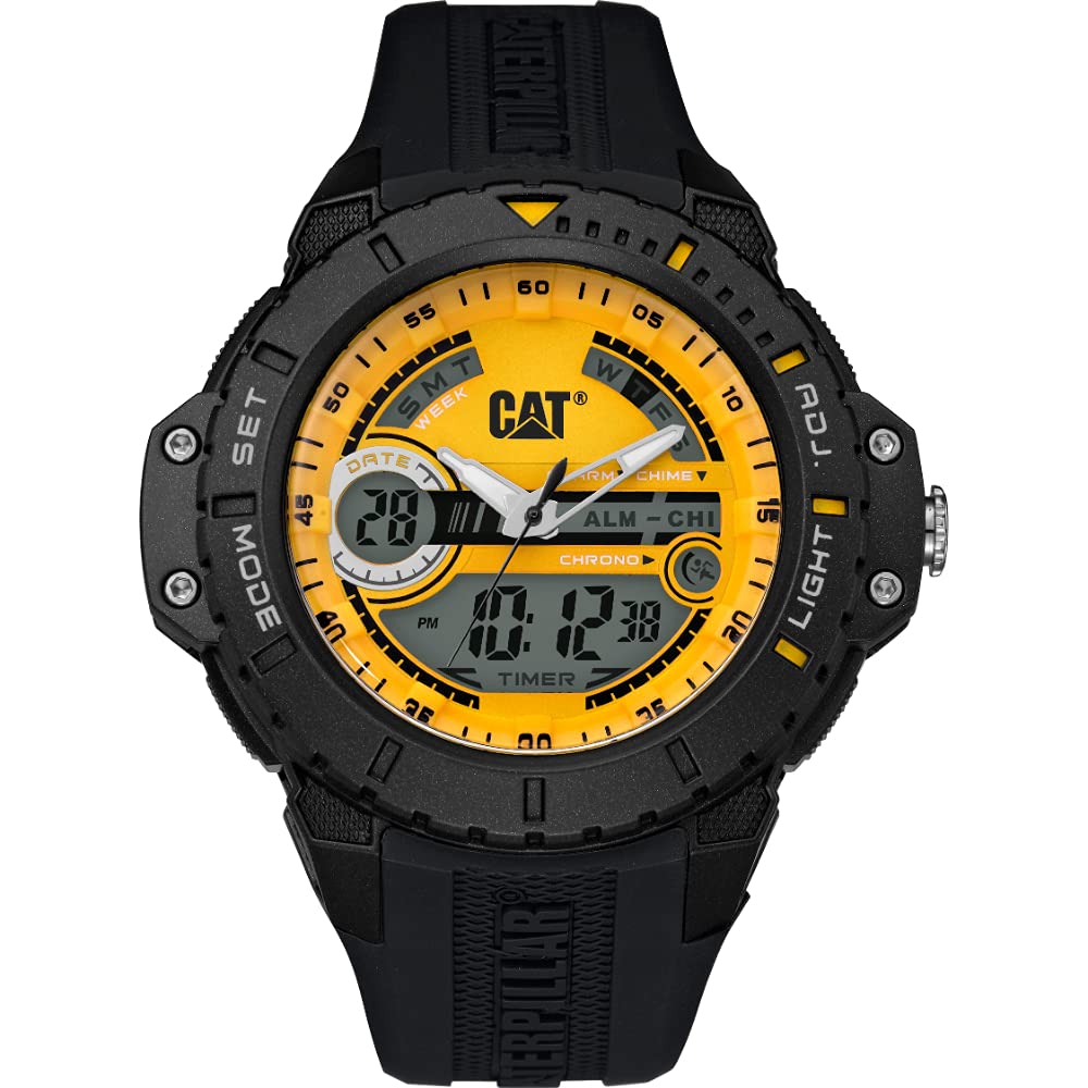 CAT Watches Men's 'Anadigit' Quartz Stainless Steel and Rubber Casual, Color:Black/Yellow (Model: MA16521731)