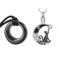 Hearbeingt Cremation Jewelry Urn Necklace for Ashes for Women Men, Circle of Life Moon Cat Cremation Jewelry for Ashes