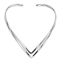 Bling Jewelry Basic Simple Choker Double V Shape Geometric Collar Statement Necklace For Women .925 Silver Sterling
