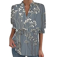 Tunic Tops to Wear with Leggings for Thanksgiving Women Casual Printing V Neck Stand Shirt Long Sleeve Tshirt