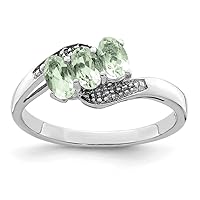 925 Sterling Silver Polished Rhodium Green Amethyst and Diamond Ring Measures 2mm Wide Jewelry for Women - Ring Size Options Range: L to P