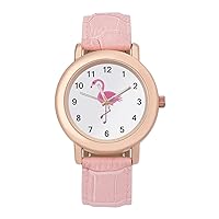 Flamingo Pink Fashion Watch for Women Easy Reader Round Watches Slim Quartz Casual Wrist Dress Watch Pink