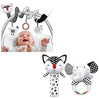XIXILAND Black and White Car Seat Toys & High Contrast Baby Rattles 0-6 Months, Newborn Toys Baby Toys 0-3 Months Infant Toys for 0 3 6 9 12 Months Girls Boys
