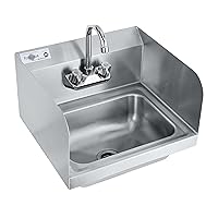 Stainless Steel Sink Commercial Wall Mount Hand Washing Basin NSF Certified, with Gooseneck Faucet and Side Splash Guard, for Restaurants, Stores, Bars and Home, 17