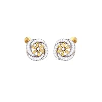 Jewels Yellow Gold Plated Sterling Silver 0.47 Carat (I-J Color, SI2-I1 Clarity) Natural Diamond Floral Stud Earrings For Womens & Girls