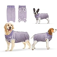 oUUoNNo Recovery Suit for Dogs,Dog Surgical Recovery Suit for Female Male Abdominal Wounds Spay or Skin Diseases,Cone E-Collars Alternatives, Anti-Licking Pet Vest Post Surgery (XXXL, Purple Stripe)