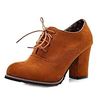 Women's Lace Up Pump Oxfords Fashion Round Toe Suede Comfort Chunky Mid Heels Dress Shoes Ankle Boots