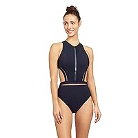 Gottex Women's Free Sport Champion Solid High Neck Cut Out One Piece Swimsuit with Zip