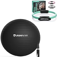 URBNFit Exercise Ball + Pilates Ring Bundle - Yoga Ball for Workout Pregnancy Stability - AntiBurst Swiss Balance Ball w/Pump - Fitness Ball Chair for Office, Home Gym, Inner Thigh Workout, Toning