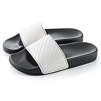 Home Shoes Men's Fashion Shower Sandals Slippers Soft Bottom Slip Open-Toe Slippers Woven Pattern Uppers Black and White Two-Tone Womens Summer Slippers (Color : Black, Size : 8)