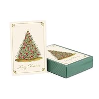 Masterpiece Tree A Glow Christmas Cards / 16 Boxed Holiday Card Set With Coordinating Gold Colored Envelopes / 4