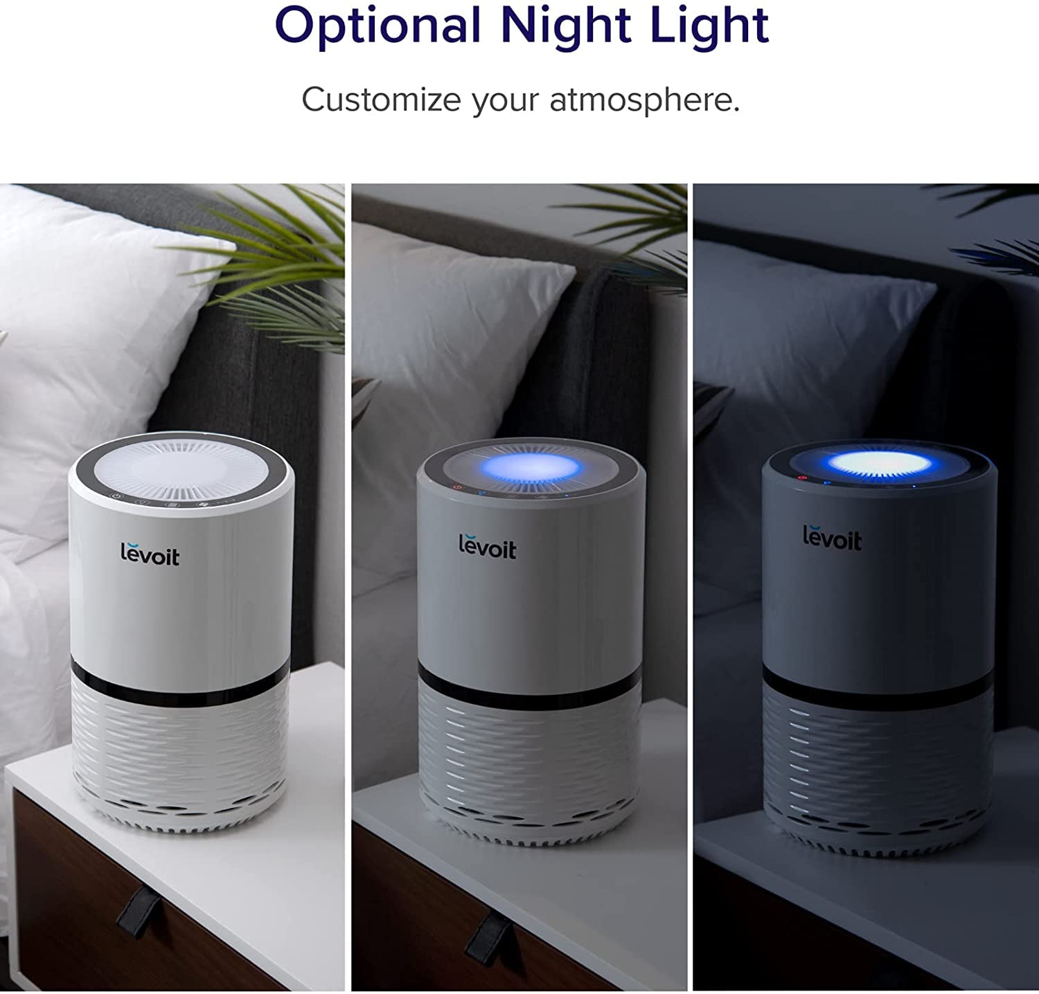 LEVOIT Air Purifiers for Home, HEPA Filter for Smoke, Dust and Pollen in Bedroom, Ozone Free, Filtration System Odor Eliminators for Office with Optional Night Light, 1 Pack, White