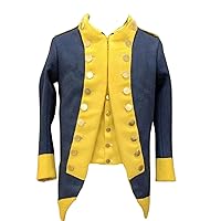 New Revolutionary War Navy Blue With Yellow Lapel Facing Wool Coat XS-4XL