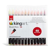 KINGART Pro Brush Pens, 48 Colors for Real Watercolor Painting with Flexible Nylon Brush Tips, Paint Markers for Coloring, Calligraphy and Drawing for Artists and Beginner Painters