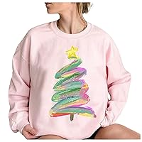 Christmas Tree Pink Sweatshirt for Women Crewneck Long Sleeve Pullover Tops Fleece Lined Holiday Casual Xmas Shirts