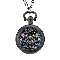 Multicolored Dead Head Moth Vintage Pocket Watch Arabic Numerals Scale Quartz with Chain Christmas Birthday Gifts