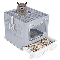Cat Litter Box,Foldable Top Entry Cat Litter Box with Lid,Cat Potty with Cat Plastic Scoop,Extra Large Space Entry Top Exit Litter Box,Drawer Structure,Closed Smell Proof Anti-Splashing,Easy Cleaning