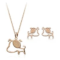 Lovely Dog Rose Gold Color Jewelry Necklace Earring Set Rhinestone Made with Austrian Crystals